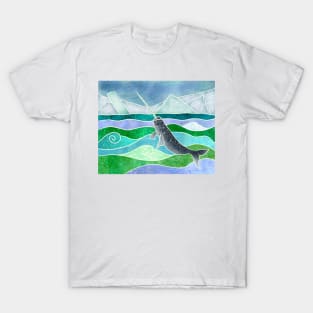 Cute Narwhal, Batik silk painting style T-Shirt